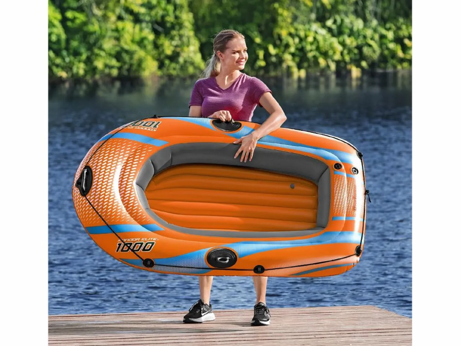 Best Bestway Barca Hinchable Individual Kondor Elite 1000 Raft 162x96x20 cm con Asas y Suelo Hinchable Naranja