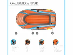 Hot Bestway Barca Hinchable para 2 Adultos y 1 Niño Kondor Elite 3000 Raft 246x122x45 cm con 2 Remos y Bomba de Pie Incluida Naranja