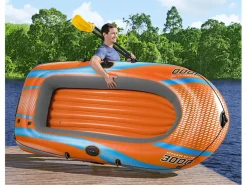 Hot Bestway Barca Hinchable para 2 Adultos y 1 Niño Kondor Elite 3000 Raft 246x122x45 cm con 2 Remos y Bomba de Pie Incluida Naranja