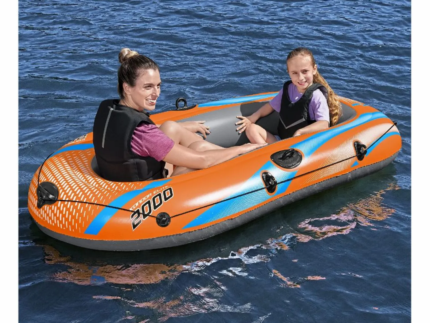 Discount Barca Hinchable para 1 Adulto y 1 Niño Kondor Elite 2000 Raft 196x106x31 cm con Asas y Suelo Hinchable Deportes Náuticos