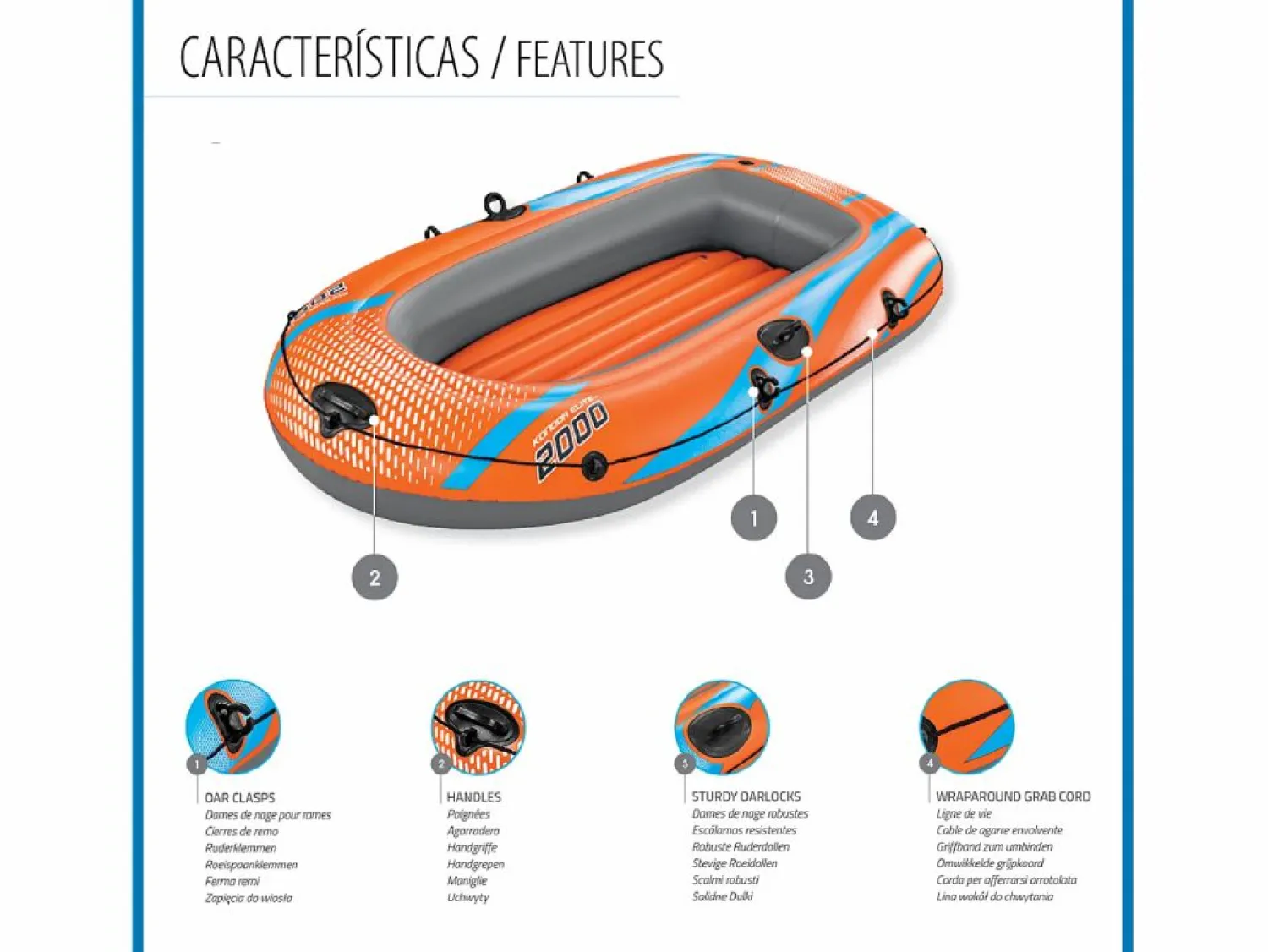 Discount Barca Hinchable para 1 Adulto y 1 Niño Kondor Elite 2000 Raft 196x106x31 cm con Asas y Suelo Hinchable Deportes Náuticos