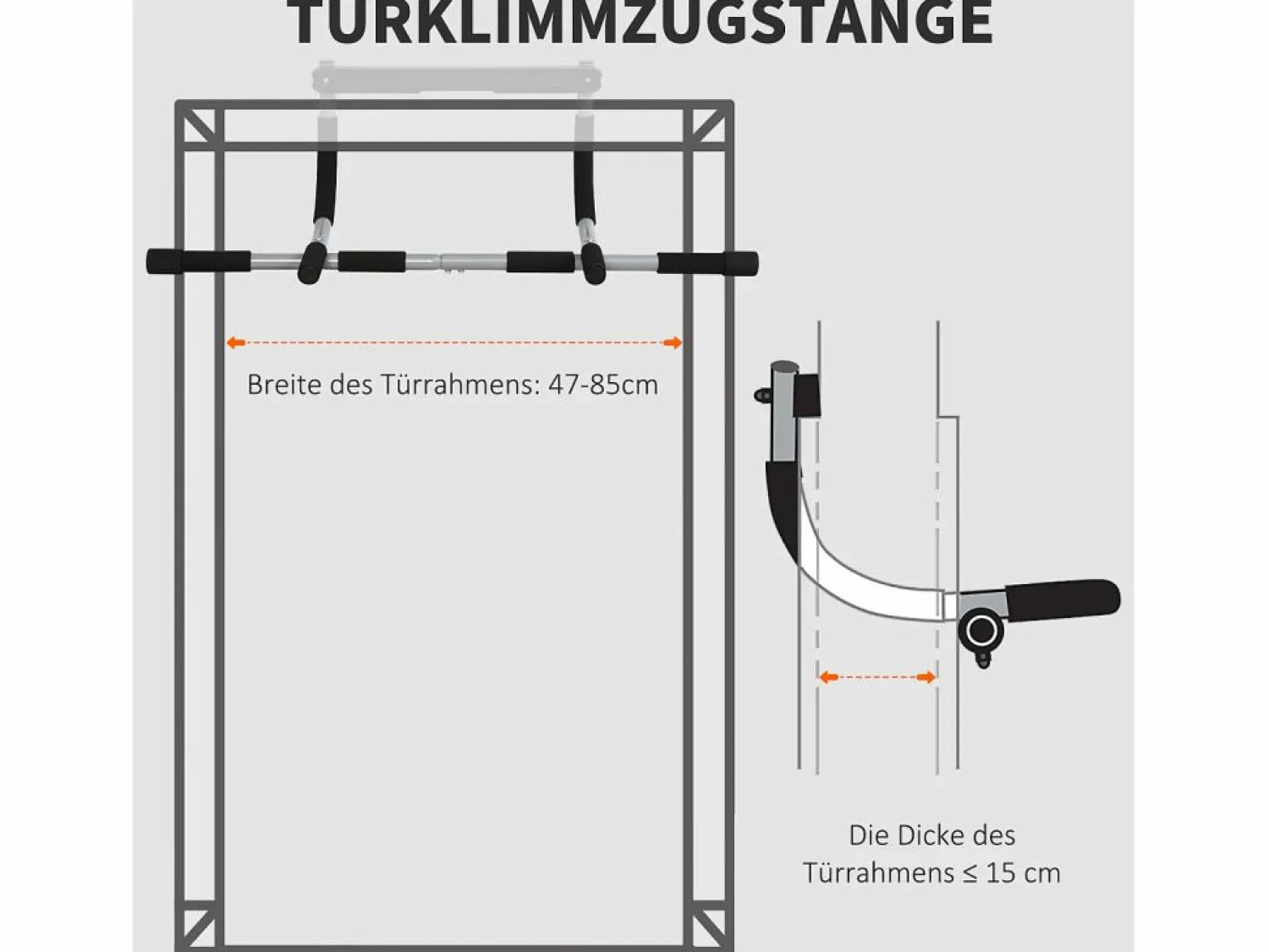 Barra de dominadas multifuncional, soporte para puerta, de acero con agarres de espuma, color y gris (92 x 40 x 17 cm)