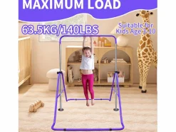 Outlet Barra de gimnasia extensible para niños, regulable en altura, de acero, color morado (145x100x130 cm) Violeta