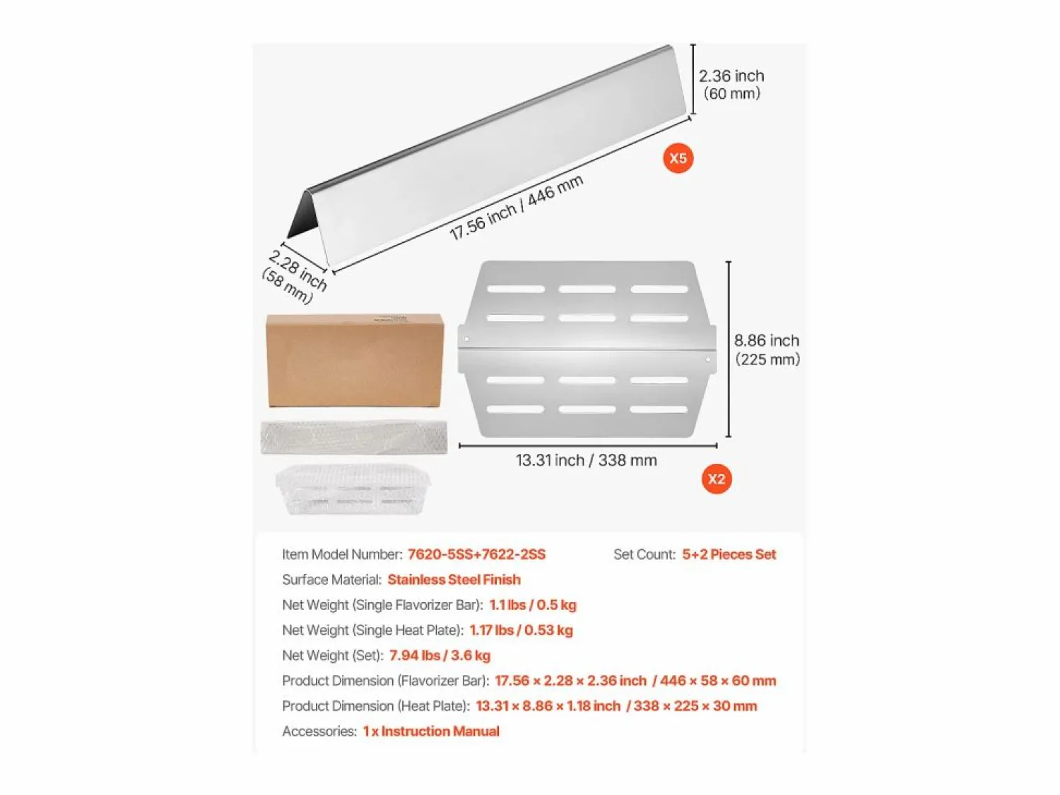 New Barras de Cubrequemadores y Difusor SucceBuy de Calor para Barbacoa 7PCs, Deflector de Grasa para Quemador 44,6 cm, para Barbacoas Weber Genesis Serie 300 Plateado