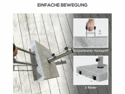 New Base de sombrilla de granito de 28 kg, ajustable, con ruedas, acero inoxidable, gris (41 x 41 x 37,5 cm)