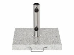 Base de sombrilla móvil de mármol y acero inoxidable con ruedas, gris (40x40x36 cm)