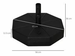Base estable para sombrilla, rellenable con agua o arena, HDPE negro, Ø60x36cm