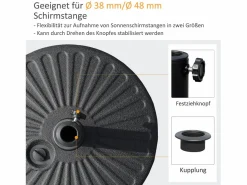 Sale Base para sombrilla de 22 kg, para postes de Ø38/48 mm, de hormigón negro, estable y resistente a la intemperie (51x51x12 cm)
