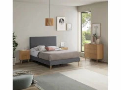 Discount VS Venta-stock Base tapizada + Cabecero Aura 140x190 cm Gris Oscuro Gris antracita