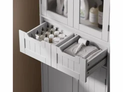 Bealife Armario Alto de Cocina 170 cm - Mueble con 4 Puertas de Vidrio, 2 Cajones y Estantes Regulables para Almacenamiento