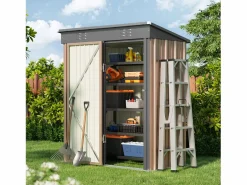 Bealife Caseta de Jardín de Metal 162x95x182 cm, Casa de Equipos Marrón con Construcción Estable para el Jardín