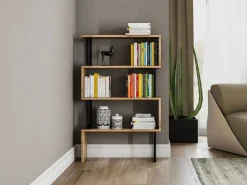 Outlet Vente-unique Biblioteca con 3 estantes de metal - Natural claro y Negro - ROVENI Negro / Color natural claro