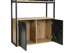 Online Vente-unique Biblioteca con almacenamiento de MDF y acero - Efecto mármol negro y natural - YELANIA Negro / Color natural claro
