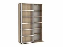 Vente-unique Biblioteca corredero - 18 estantes - Blanco y roble - PRALI