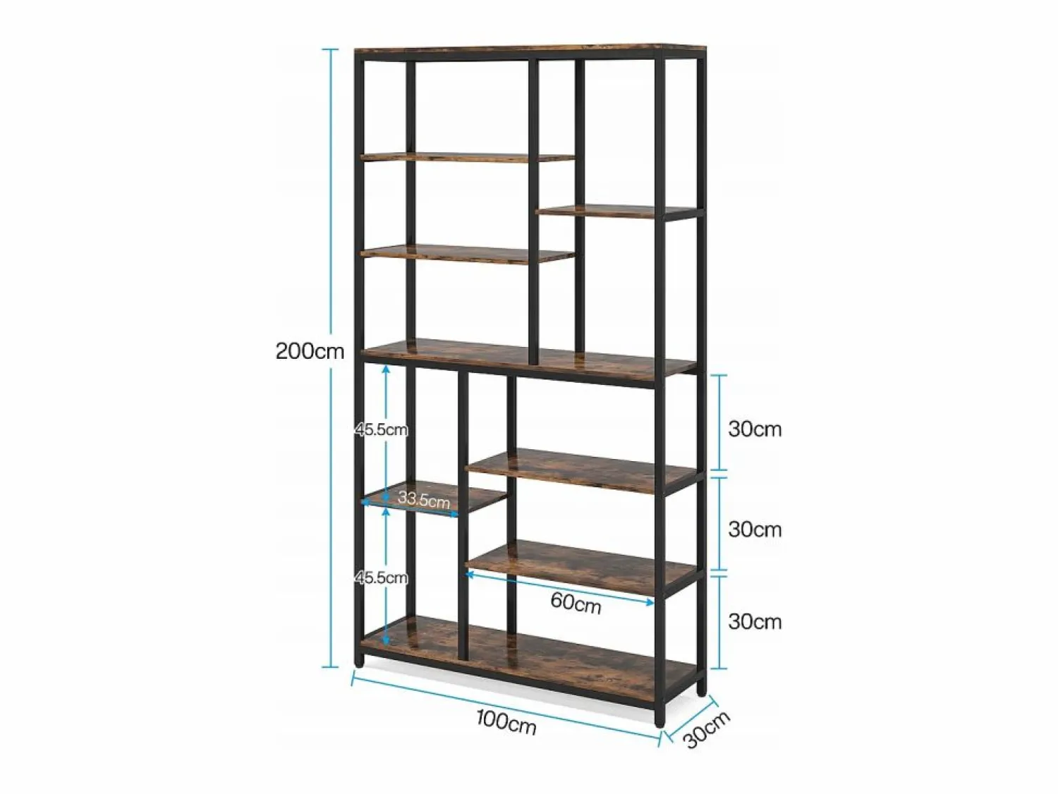 Discount Tribesigns Biblioteca, Estantería de almacenamiento de 9 niveles, Mueble de almacenamiento, Biblioteca industrial de metal Marru00f3n