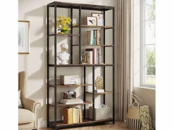 Discount Tribesigns Biblioteca, Estantería de almacenamiento de 9 niveles, Mueble de almacenamiento, Biblioteca industrial de metal Marru00f3n
