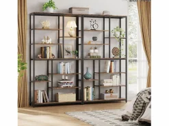 Discount Tribesigns Biblioteca, Estantería de almacenamiento de 9 niveles, Mueble de almacenamiento, Biblioteca industrial de metal Marru00f3n