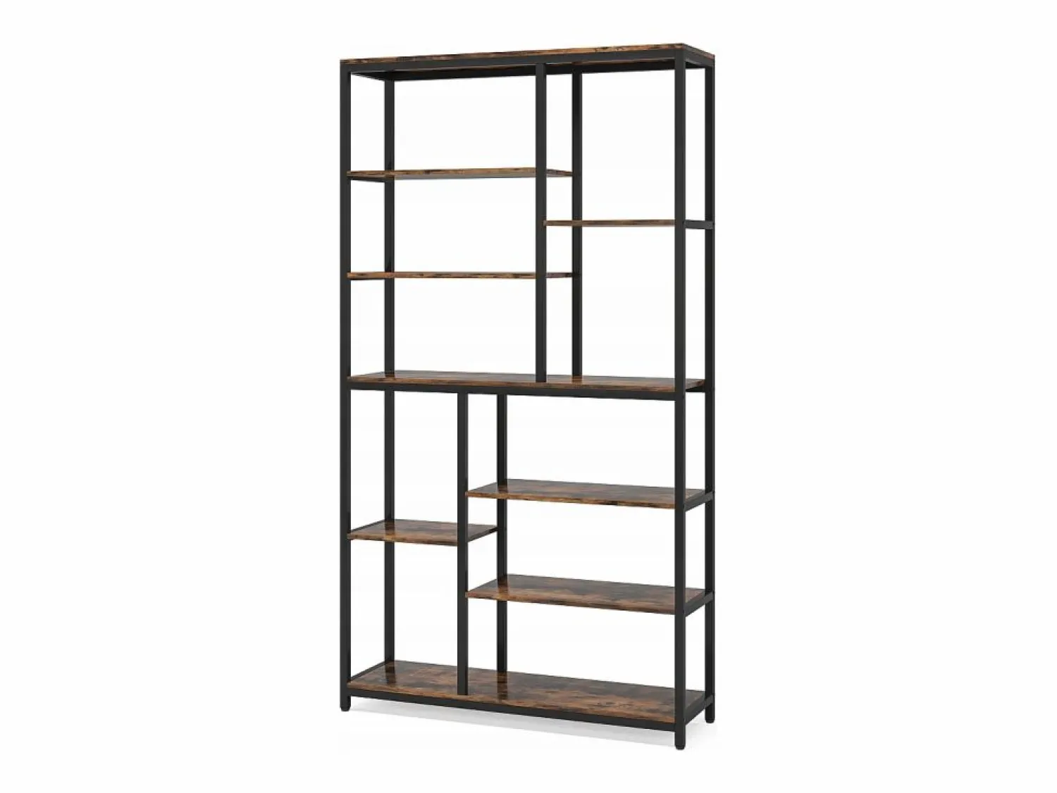 Discount Tribesigns Biblioteca, Estantería de almacenamiento de 9 niveles, Mueble de almacenamiento, Biblioteca industrial de metal Marru00f3n