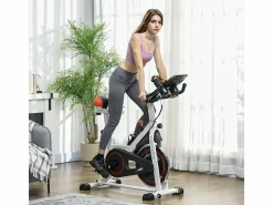 Bicicleta estática con resistencia ajustable, ABS, color blanco/negro, volante de inercia de 8 kg (103x53x114cm)