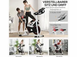 Bicicleta estática con resistencia ajustable, ABS, color blanco/negro, volante de inercia de 8 kg (103x53x114cm)
