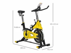 Bicicleta estática de altura regulable con transmisión por correa, pantalla LCD, acero y ABS, amarilla (45,5x100x101-113cm)