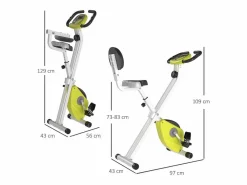Outlet Bicicleta estática plegable con resistencia magnética de 8 niveles, altura regulable, acero, color amarillo y blanco (43x97x109 cm)