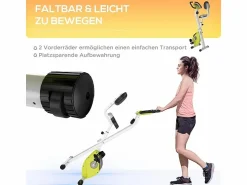 Outlet Bicicleta estática plegable con resistencia magnética de 8 niveles, altura regulable, acero, color amarillo y blanco (43x97x109 cm)