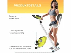 Outlet Bicicleta estática plegable con resistencia magnética de 8 niveles, altura regulable, acero, color amarillo y blanco (43x97x109 cm)