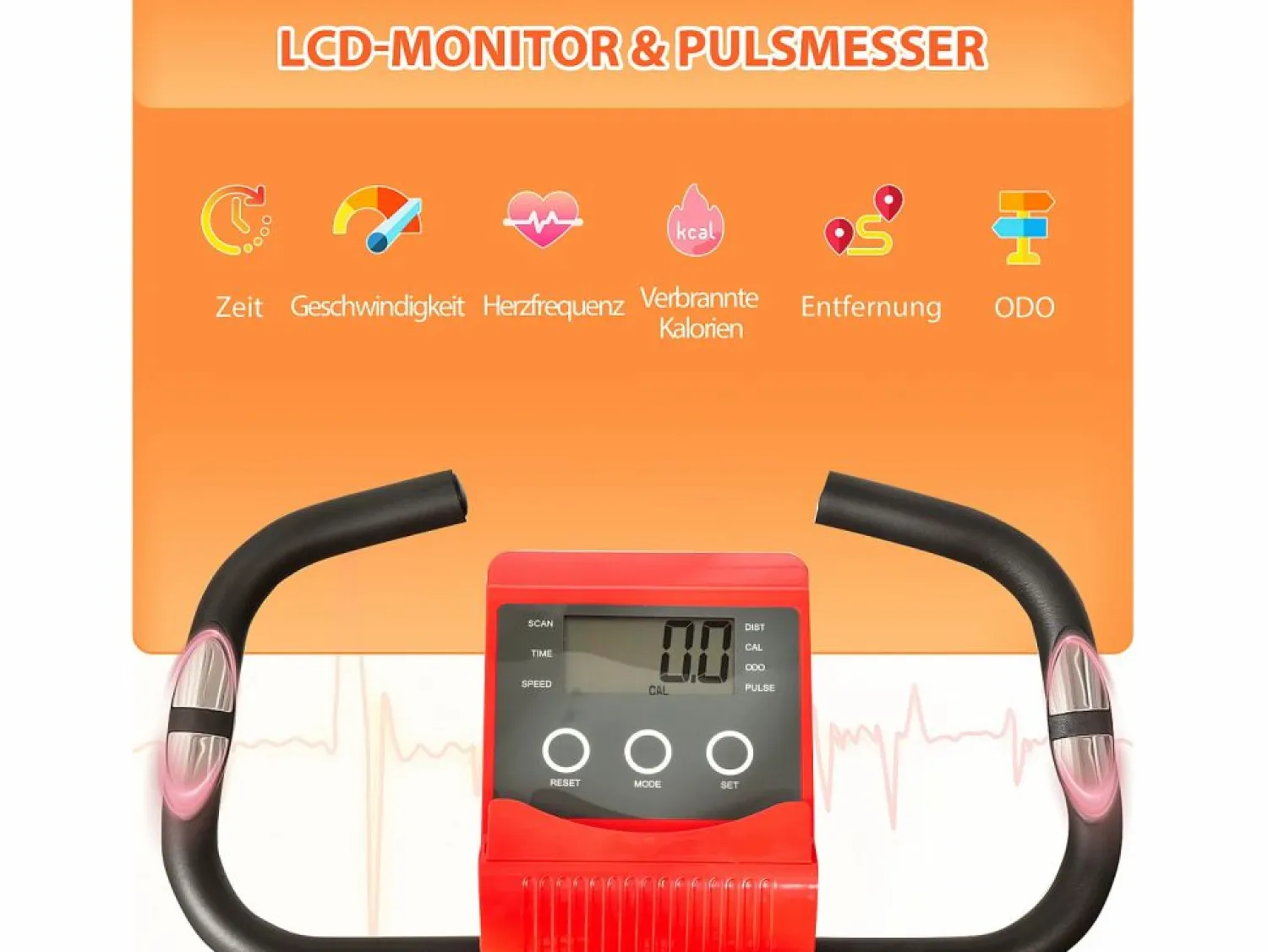 Outlet Bicicleta estática plegable 2 en 1 con pantalla LCD y resistencia magnética de 8 niveles, acero, color rojo (105 x 48 x 118 cm) Bicicleta Estática