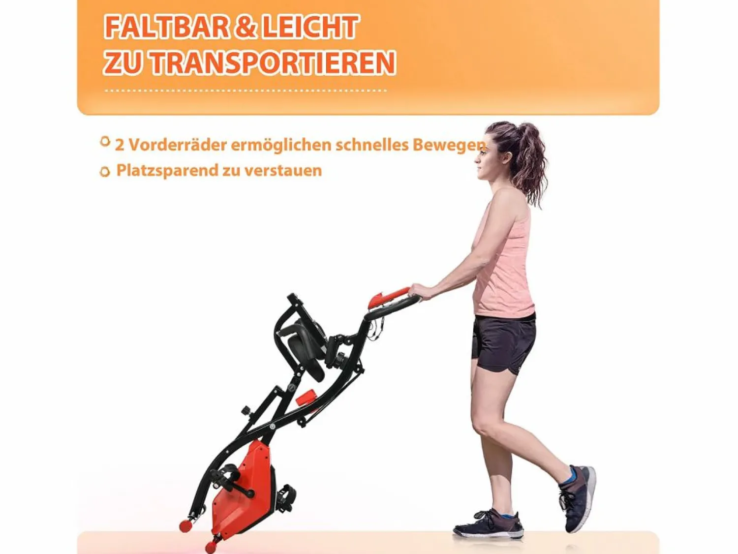 Outlet Bicicleta estática plegable 2 en 1 con pantalla LCD y resistencia magnética de 8 niveles, acero, color rojo (105 x 48 x 118 cm) Bicicleta Estática