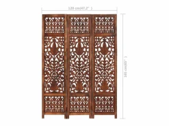 Online Biombo 3 paneles tallado a mano madera mango marrón 120x165 cm Biombo