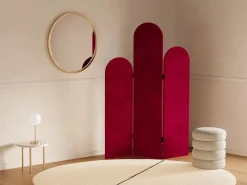 Clearance Biombo asimétrico 3 paneles de terciopelo, L. 120 x A. 180 cm, Rojo, CARMIDA Colección Rouge Passion|Biombo