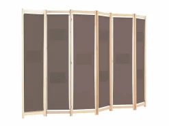 Sale Biombo divisor de 6 paneles de tela marrón 240x170x4 cm ES264747 Biombo