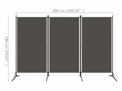 Discount Biombo divisor de 3 paneles antracita 260x180 cm ES621302 Gris
