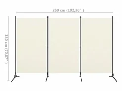Discount Biombo divisor de 3 paneles tela blanco 260x180 cm ES410188 Crema