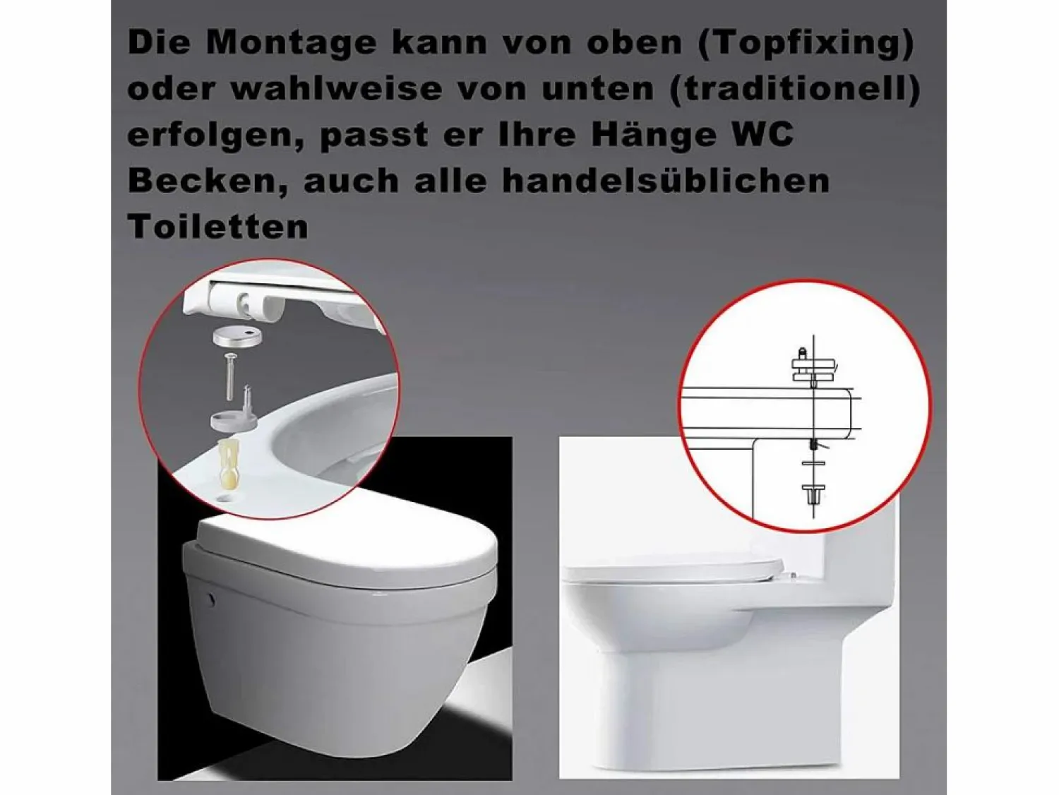 Helloshop26 Bisagra de asiento de inodoro ajustable con cierre suave y liberación rápida tapa de asiento de inodoro fija de alta calidad tapa de baño 19_0000679