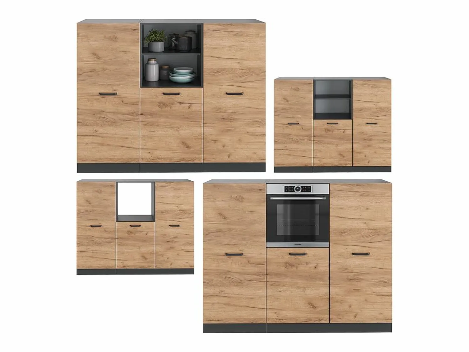 Discount Bloque de cocina oro power roble/antracita 180x46x81.6 r-line Cocina Completa