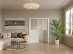 Sale Vente-unique Bloque de puerta reversible, MDF y vidrio templado - 2 x Alt. 204 x An. 83 cm - ERMELO Blanco