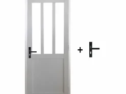 Sale GD Menuiseries Bloque de puerta de taller BLANCO H204 x L73 Empujando panel lateral derecho + manija Color natural claro