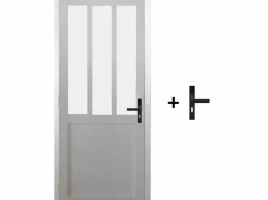 Sale GD Menuiseries Bloque de puerta de taller BLANCO Vidrio esmerilado H204 x L73 Dimensiones de la mesa de empuje izquierda + manija Color natural claro