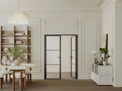 Vente-unique Bloque de puerta doble reversible de aluminio y vidrio templado - Alt. 204 x An. 2 x 73 cm - MASERU
