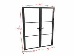 Vente-unique Bloque de puerta doble reversible de aluminio y vidrio templado - Alt. 204 x An. 2 x 73 cm - MASERU