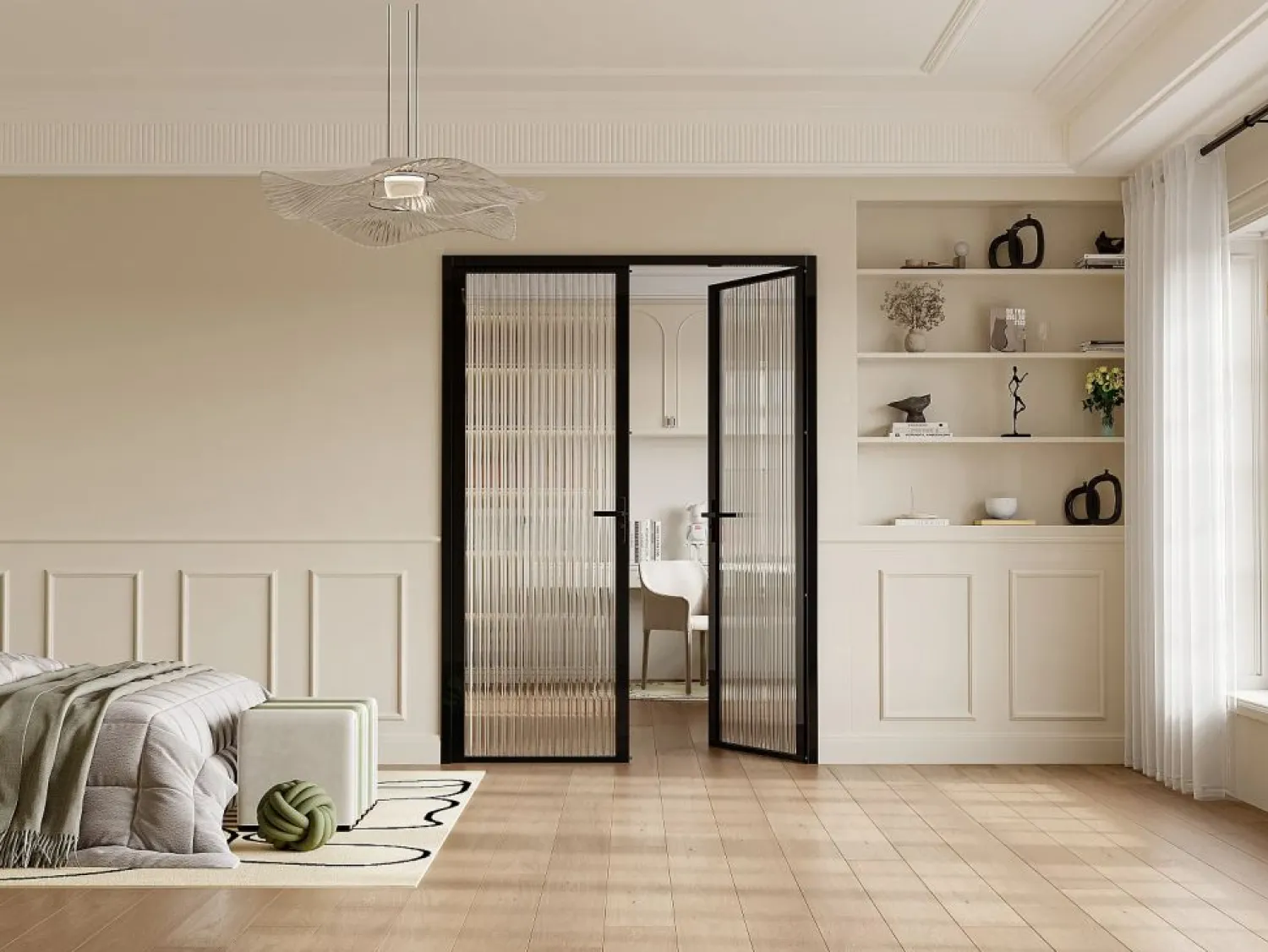 Sale Vente-unique Bloque de puerta doble reversible - vidrio texturizado - 2 x Alt. 204 x An. 73 cm - - LOXTON Negro