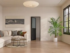 Hot Bloque de puerta reversible , vidrio templado translúcido estilo taller, Alt. 204 x An. 83 cm, ERMELO Puerta Con Marco
