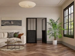 Vente-unique Bloque de puerta taller doble reversible de aluminio, MDF y vidrio templado - Alt. 204 x An. 2 x 73 cm - ERMELO