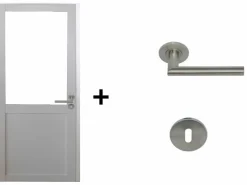 Discount GD Menuiseries Bloque para puerta de taller sin parteluz Al. 204 x L. 73 Dimensiones de la mesa de empuje izquierda + tirador Blanco