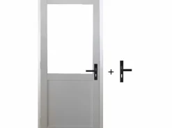 GD Menuiseries Bloque para puerta de taller BLANCO sin parteluz Al. 204 x L. 73 Dimensiones de la mesa de empuje izquierda + tirador