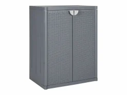 Discount Garden Furniture Borric Armario de almacenaje para jardín PP ratán 65x45x88 cm Gris