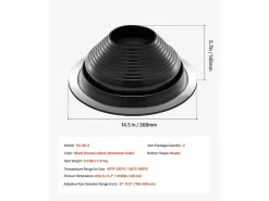 Botas de Solera para Tubos SucceBuy Lote de 2 de Techo para Tubos de 15 a 28 cm, EDPM Flexible, Resistente a Altas Temperaturas, Base de Metal Duradero Negro