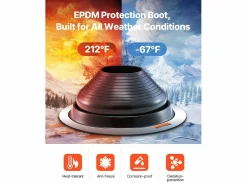 Botas de Solera para Tubos SucceBuy Lote de 2 de Techo para Tubos de 15 a 28 cm, EDPM Flexible, Resistente a Altas Temperaturas, Base de Metal Duradero Negro